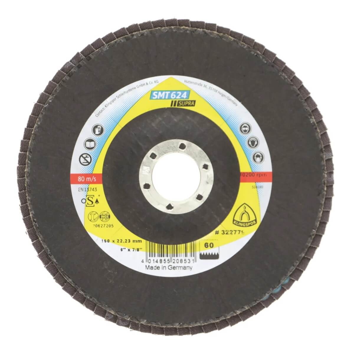 Klingspor 322779 SMT 624 Supra 6 in. x 7/8 in. 60 Grit Flap Disc