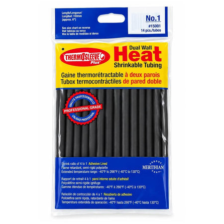 Merithian TS-15001 Thermosleeve 1/4 in. x 6 in. Dual Wall Adhesive Lined Heat Shrink Tubing - 14 Pack
