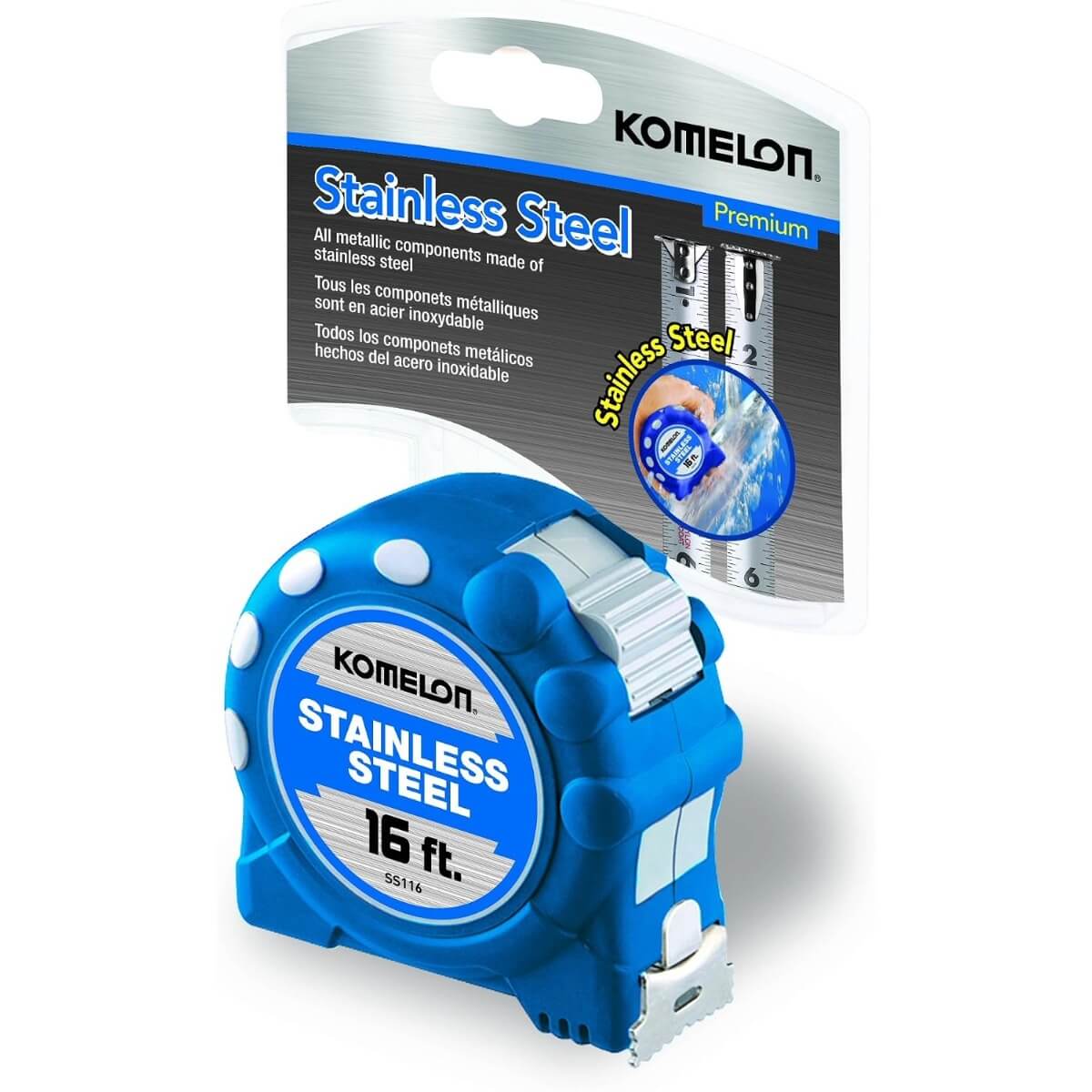 KOMELON SS116 - Stainless Steel Gripper Tape Measure - 16ft x 1in