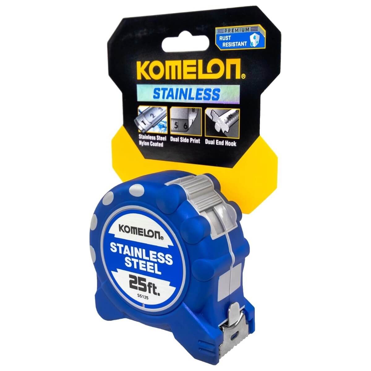 KOMELON KOM-SS125 Stainless Steel Gripper Tape Measure - 25' x 1"