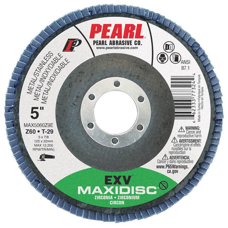 PEARL MAX5060Z9E - Maxidisc™ EXV Zirconia Flap Disc, 5" x 7/8", 60 Grit, Type 29 (Box of 10)