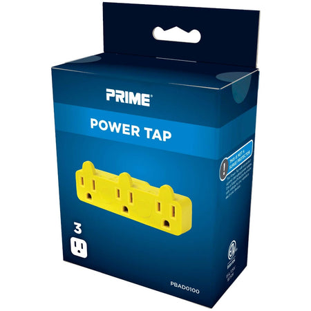 PRIME PBAD0100 - 3-Outlet Grounded Heavy-Duty Triple-Tap Power Adapter - Yellow