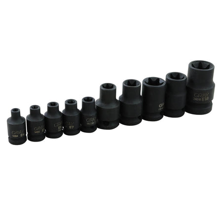 Gray Tools GT-24510 Female Torx Socket Set - 1/4, 3/8, 1/2 in. Drive - 10 Piece