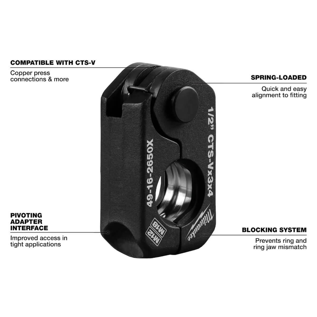 MILWAUKEE 49-16-2490X - 1/2" - 1-1/4" CTS-V Pivoting Press Ring Kit for M12 FORCE LOGIC Press Tool
