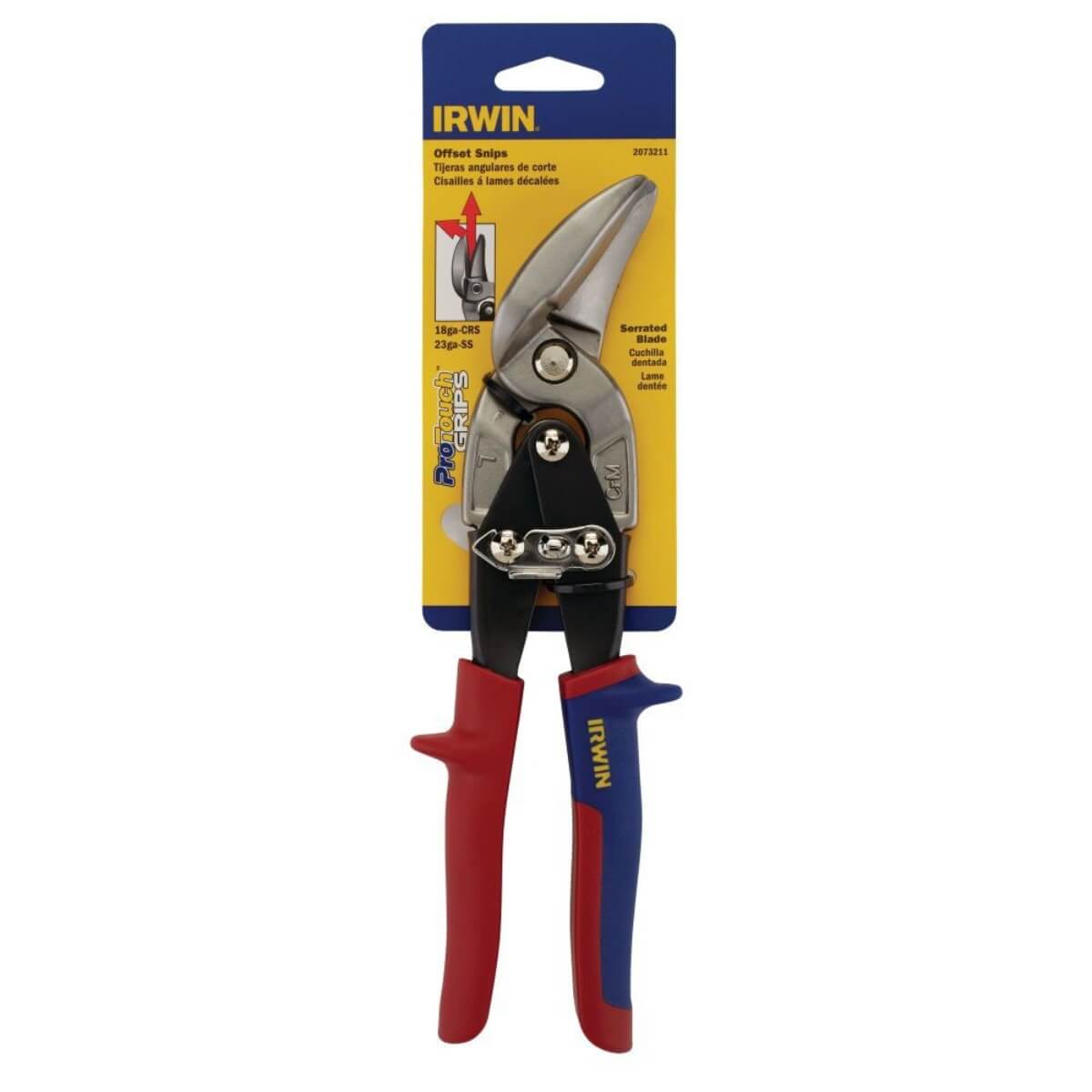 IRWIN 2073211 - 9-1/2-in ProTouch Offset Handle Utility Snips, Left and Straight Cut
