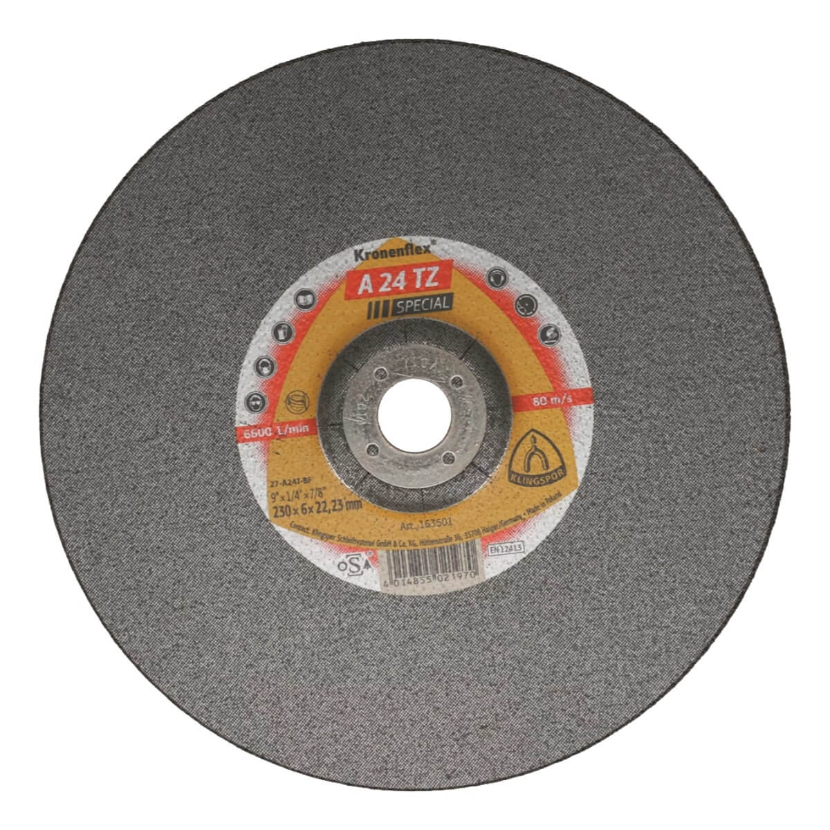 Klingspor 163501 A 24 N Supra Depressed Center Grinding Disc - 9 in. x 1/4 in. x 7/8 in.