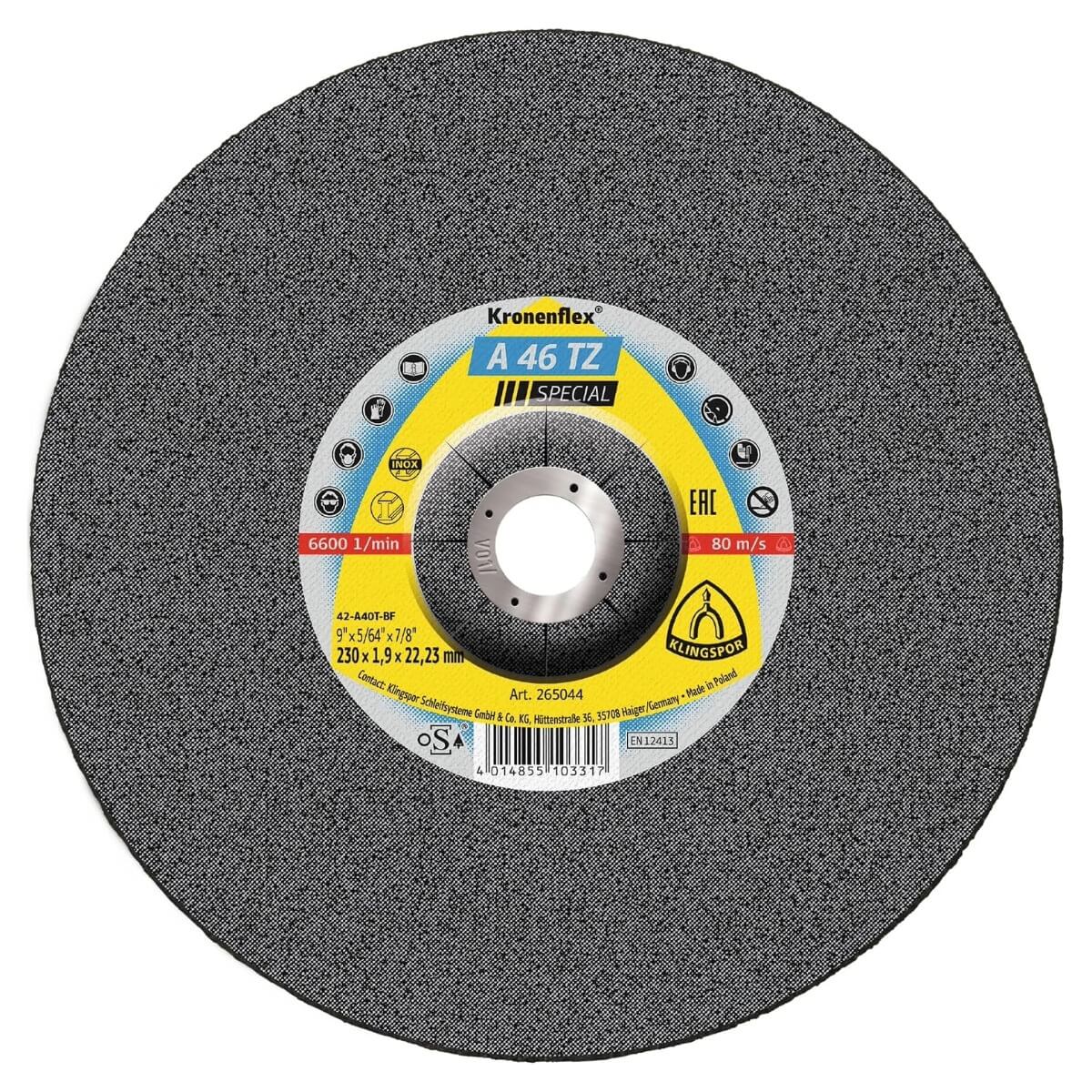 Klingspor 265044 A 24 Extra Depressed Center Cutting Wheel - 9" x 5/64" x 7/8"