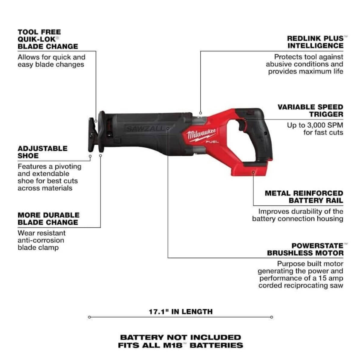 MILWAUKEE 2821-21F - M18 FUEL™ SAWZALL® Kit w/M18™ REDLITHIUM™ FORGE™ XC6.0 Battery Pack