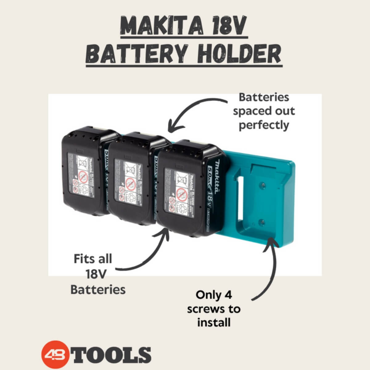 48 Tools BH-MAK-BLU-04 - Light Blue Battery Holder for Makita 18V Batteries