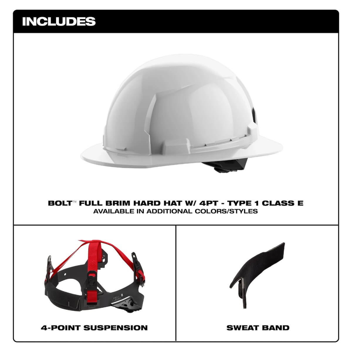 MILWAUKEE 48-73-1101 - BOLT White Type 1 Class E Full Brim Hard Hat