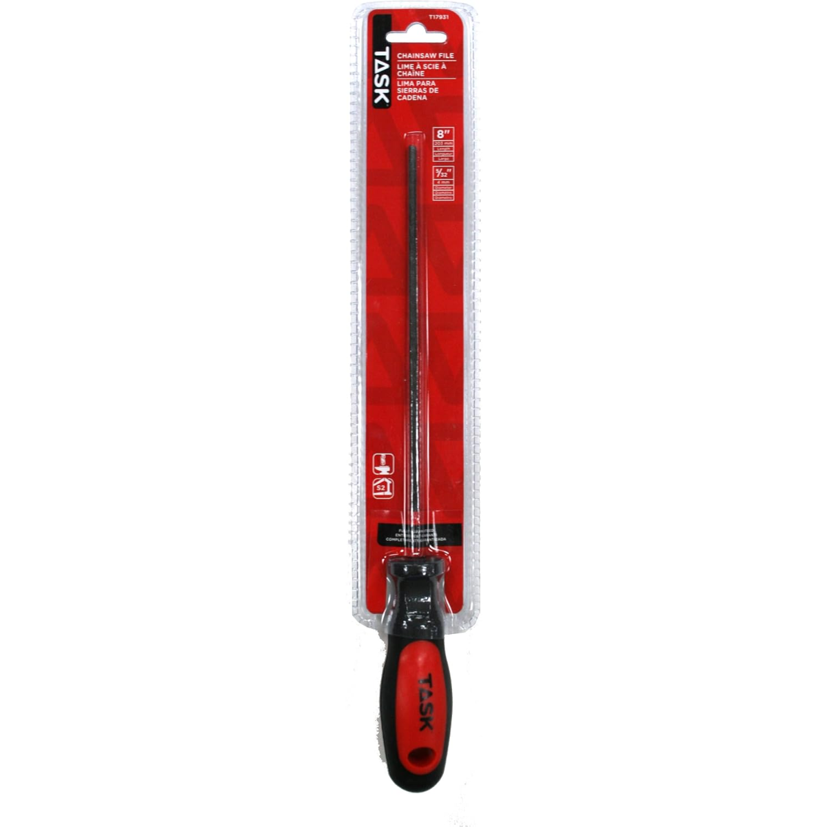 Tâche T17931 - Lime pour tronçonneuse 8" x 5/32" avec poignée en caoutchouc souple - 1/paquet