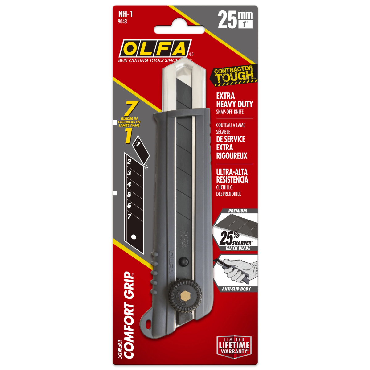 Couteau utilitaire Olfa 25 mm avec poignée en caoutchouc et verrouillage à cliquet