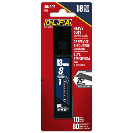 OLFA LBB-10B - 10pk 18mm UltraSharp Snap-Off Black Blade