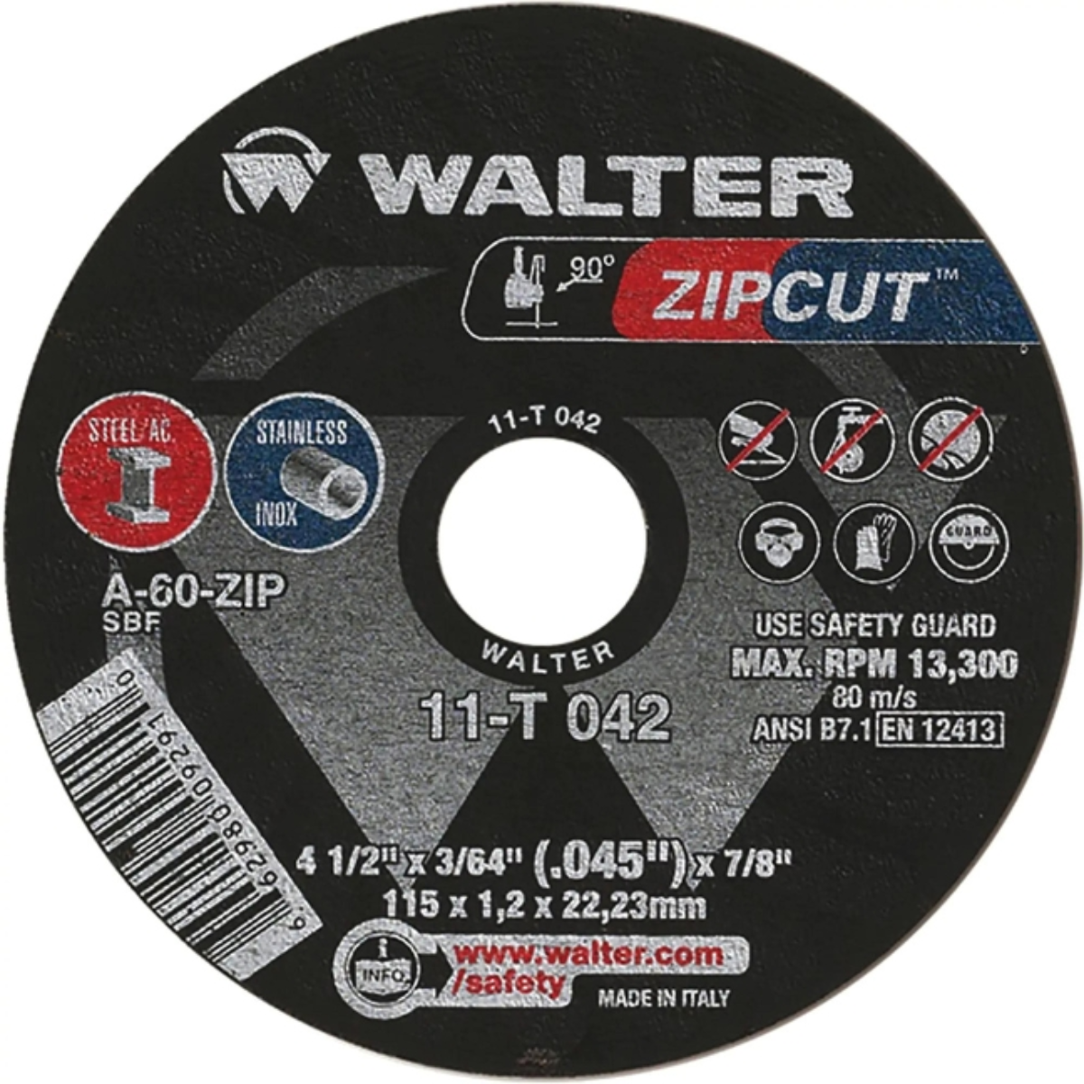 WALTER 11T042 - ZIPCUT™ Thin Cut-Off Wheel 4-1/2″x3/64″x7/8″ Type 1