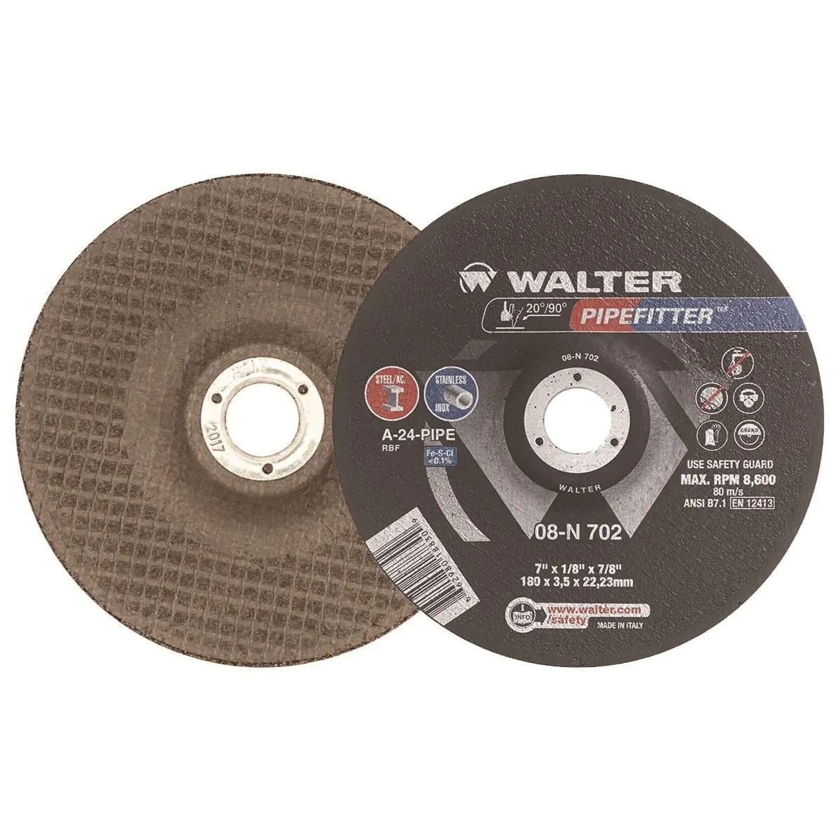 WALTER SURFACE TECHNOLOGIES 08N702 Meule Pipefitter™ Grain 24 7 po Type 27, centre déporté 7/8 po 