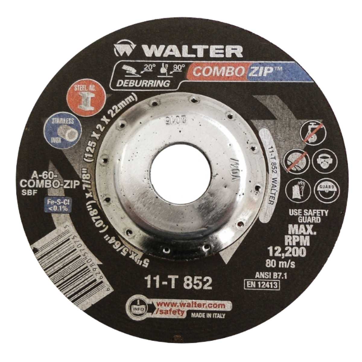 Walter 11T852V - Disque à tronçonner à moyeu déporté, type 27, épaisseur 0,0781 po, oxyde d'aluminium, paquet de 5 