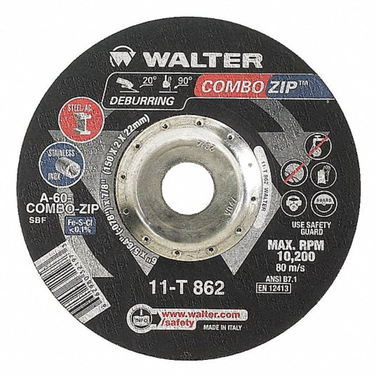 Walter 11T862 - Disque à tronçonner à moyeu déporté, type 27, épaisseur 0,0781 po, oxyde d'aluminium 
