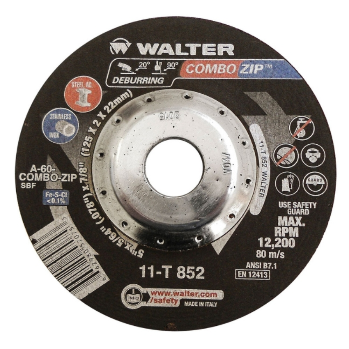 Walter 11T852 - Meule à tronçonner à moyeu déporté, type 27, épaisseur 0,0781 po, oxyde d'aluminium 