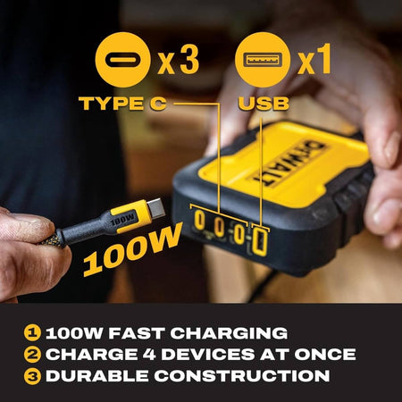 DEWALT 1311328DW2 - 100W 4-Port USB-C/USB-A Jobsite Charging Station