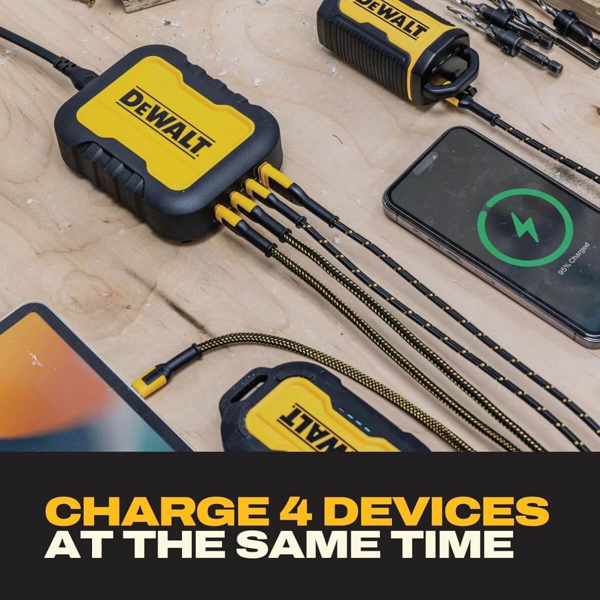 DEWALT 1311328DW2 - 100W 4-Port USB-C/USB-A Jobsite Charging Station