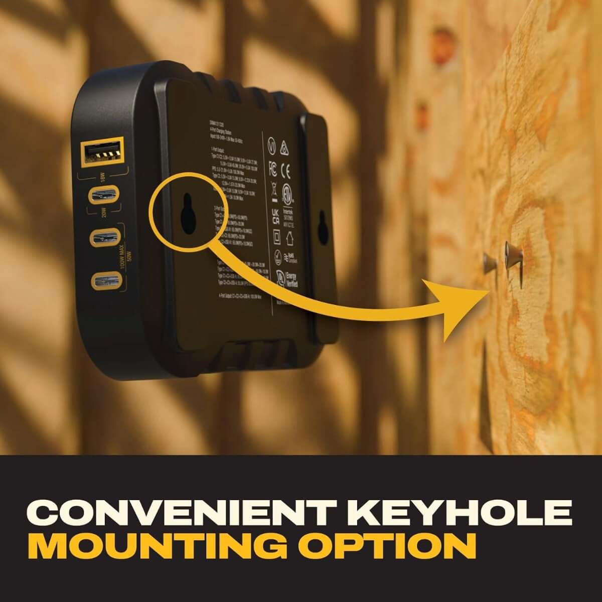 DEWALT 1311328DW2 - 100W 4-Port USB-C/USB-A Jobsite Charging Station