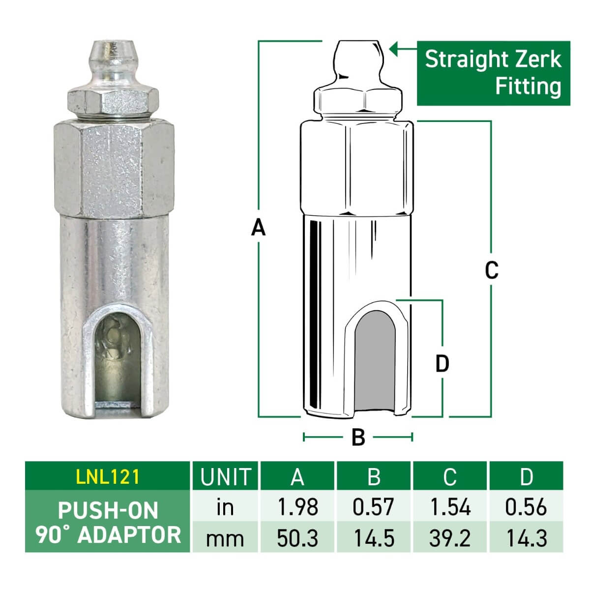 LockNLube LNL121 - Low-Profile Push-On 90° Grease Coupler Adapter