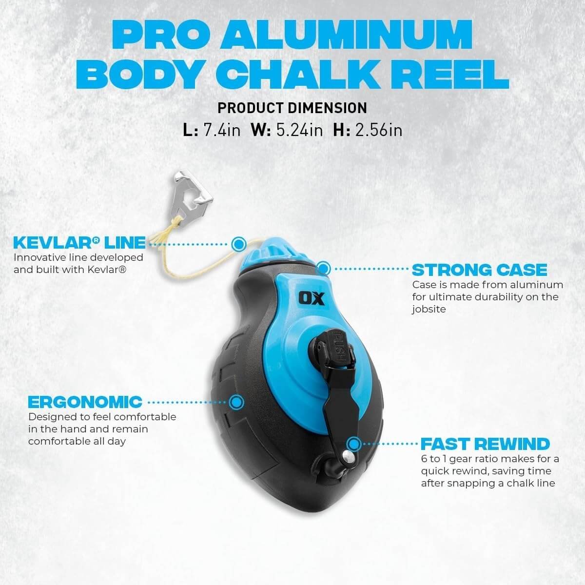 OX OX-P505830 - Pro Aluminum Body Chalk Reel with Kevlar Reinforced Line - 100ft