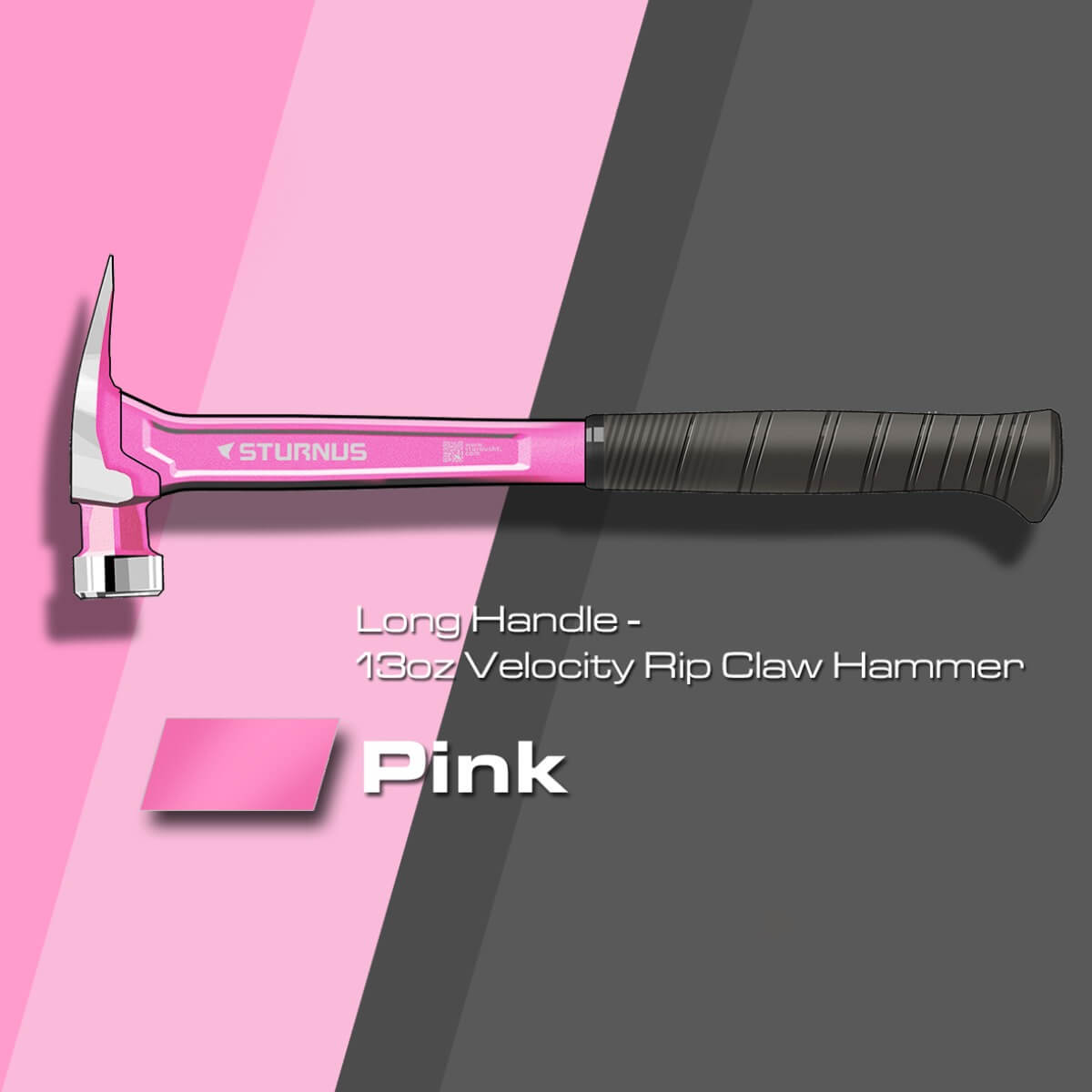 STURNUS SP13OZ-M-LH-P02 Velocity Titanium-Infused Rip Claw Hammer, Milled Face, Long Handle (Pink)