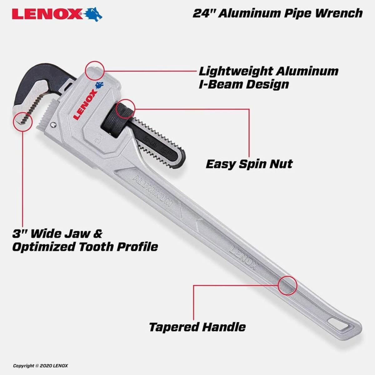 LENOX LXHT90624 - 24-inch Aluminum Pipe Wrench