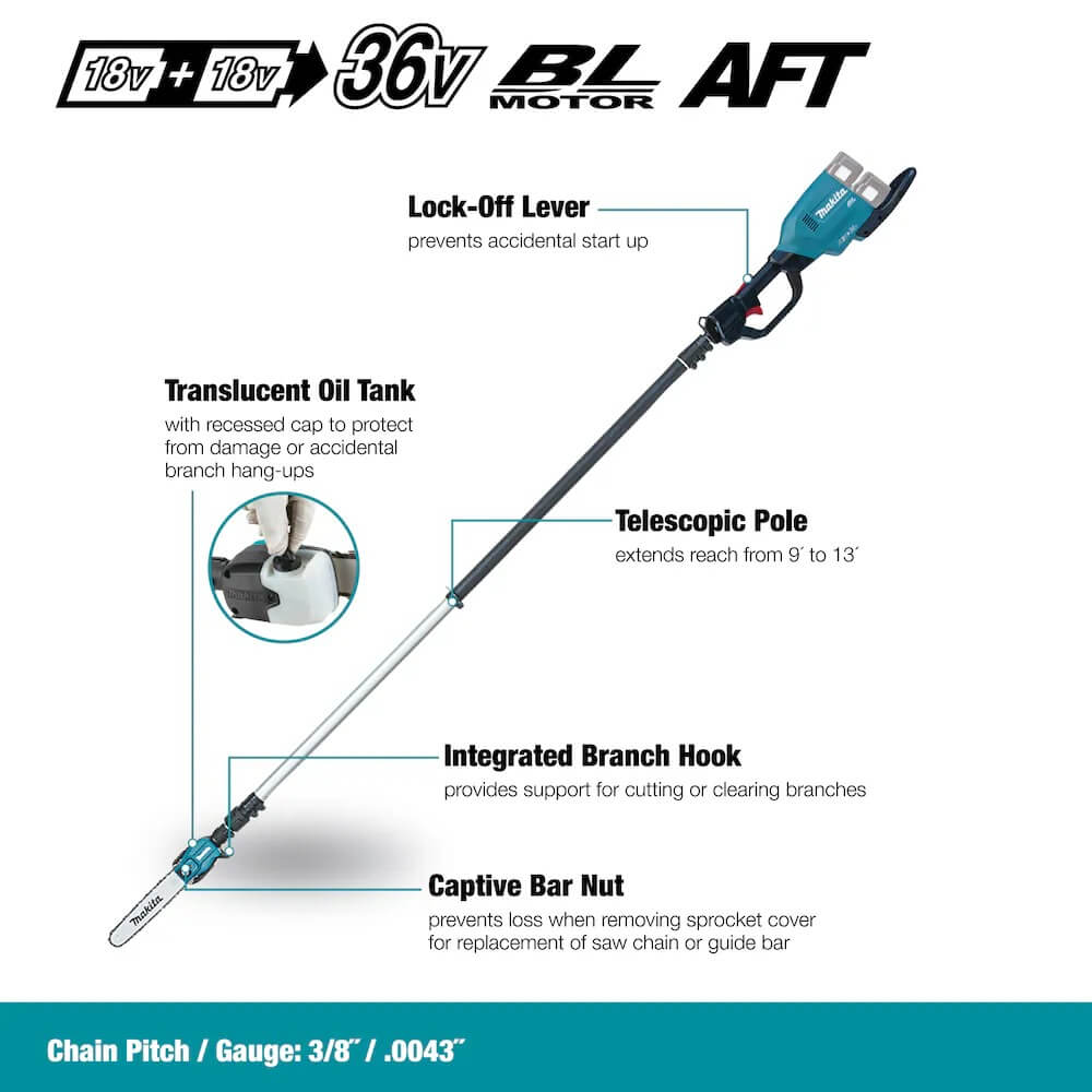 MAKITA DUA251Z - 36V (18V x2) LXT Brushless 10" Telescoping Pole Saw (Tool Only)