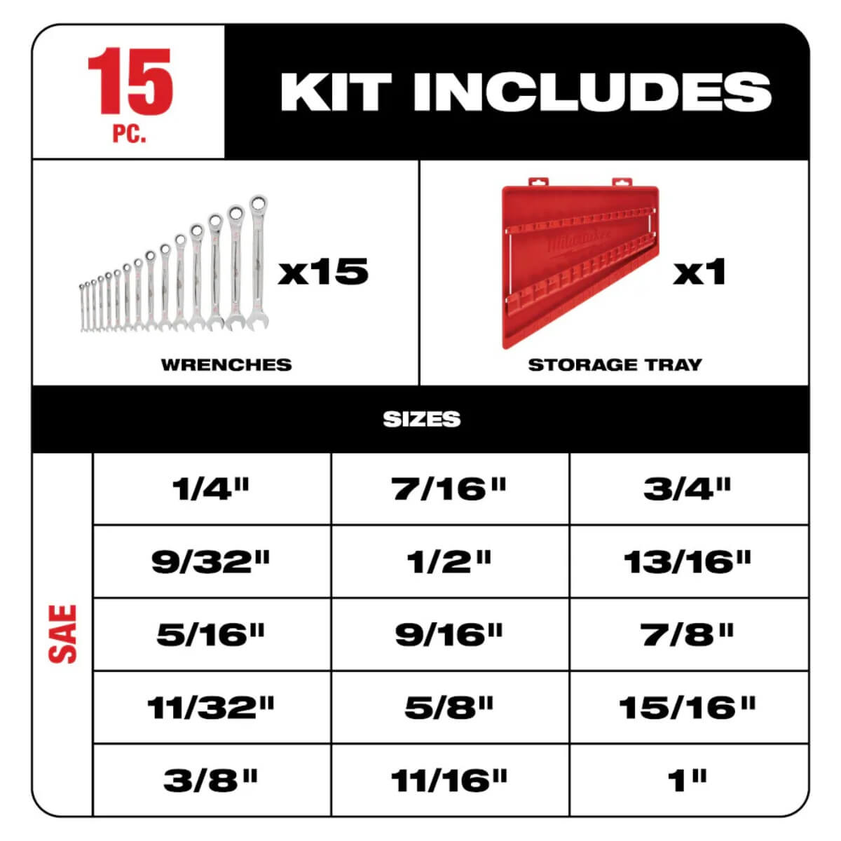Milwaukee 48-22-9416 15pc Ratcheting Combination Wrench Set - SAE
