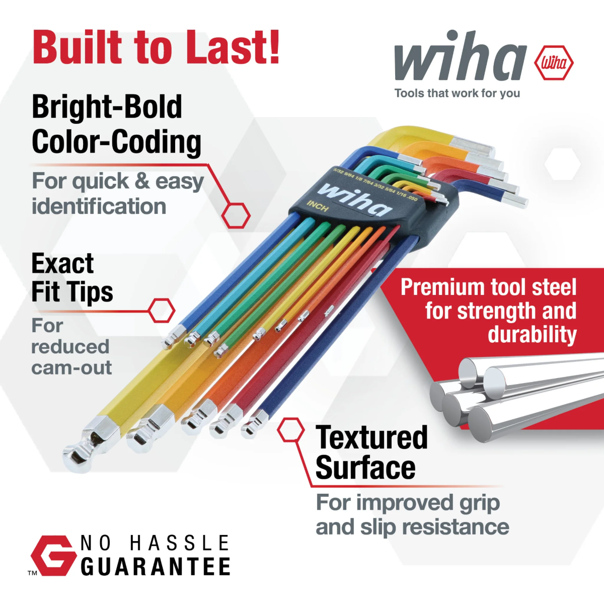 WIHA WIH-66981 - 13pc SAE Ball End Colour Coded Hex Key Set