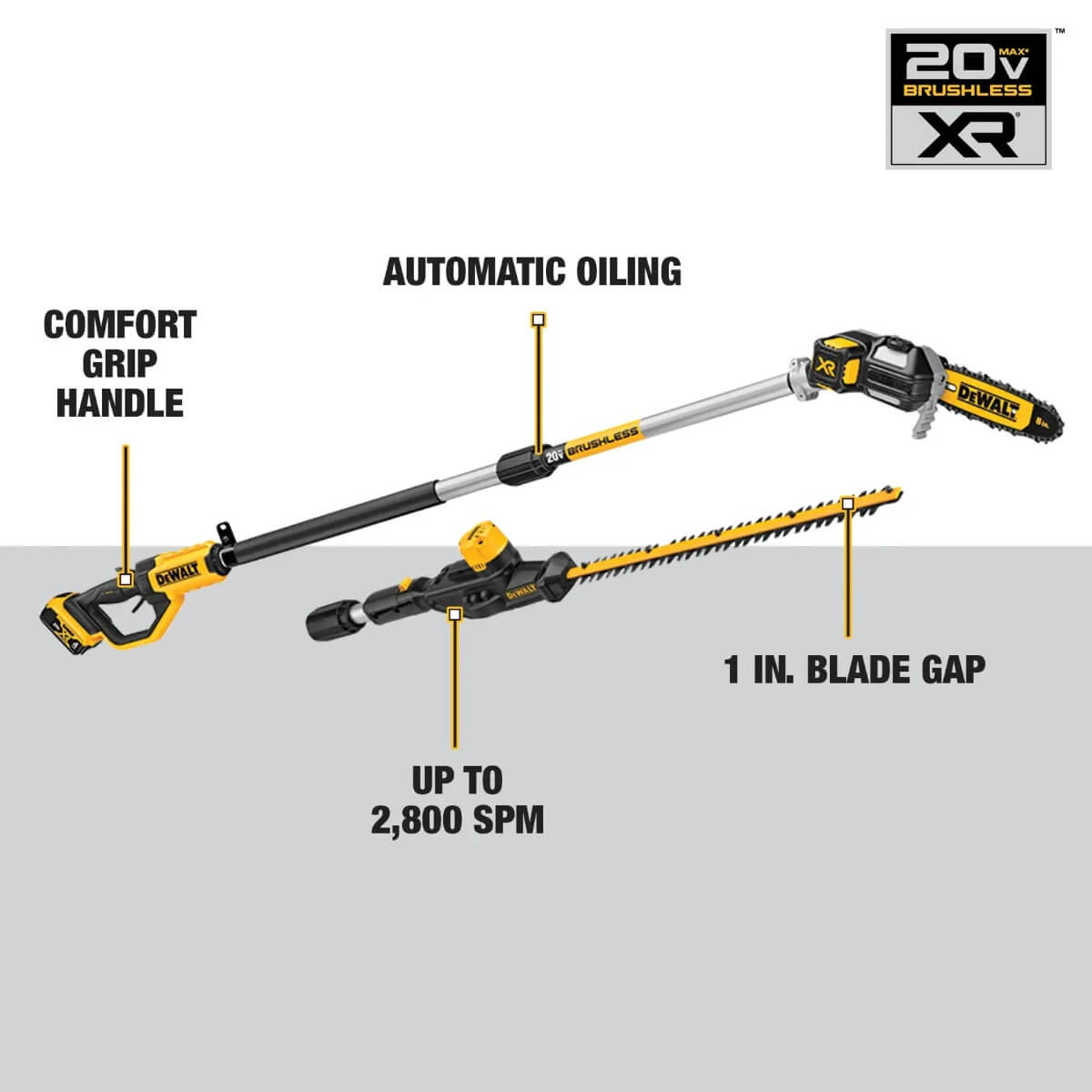 DEWALT DCKO86P1 - 20V MAX* Brushless Cordless Pole Saw and Pole Hedge Trimmer Combo Kit
