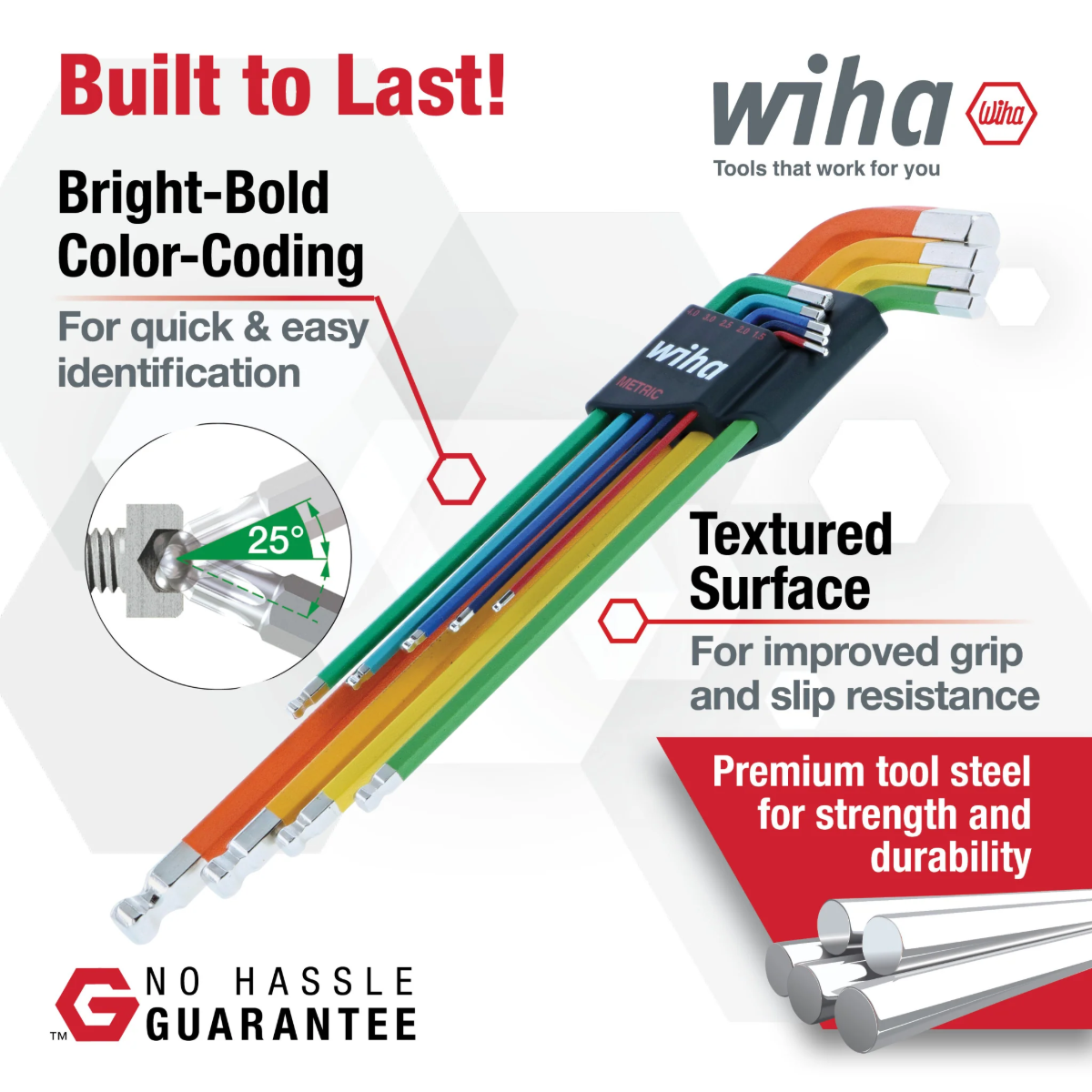 WIHA WIH-66980 - 9pc Metric Ball End Colour Coded Hex Key Set