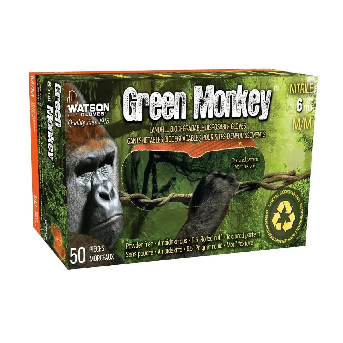 WATSON 5557PF-M - Monkeywrench 6 MIL Diamond Grip Orange 9"- Medium