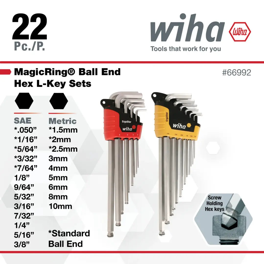 WIHA WIH-66992 - MagicRing 22pc Ball End Hex Key Set WIHA