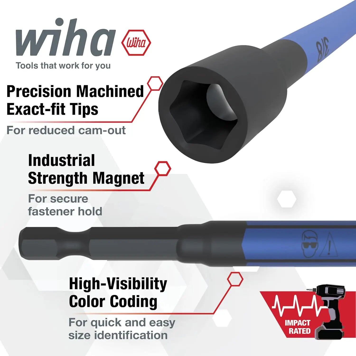 WIHA WIH-70486 - 6pc SAE Colour Coded Magnetic Nut Setter Set WIHA