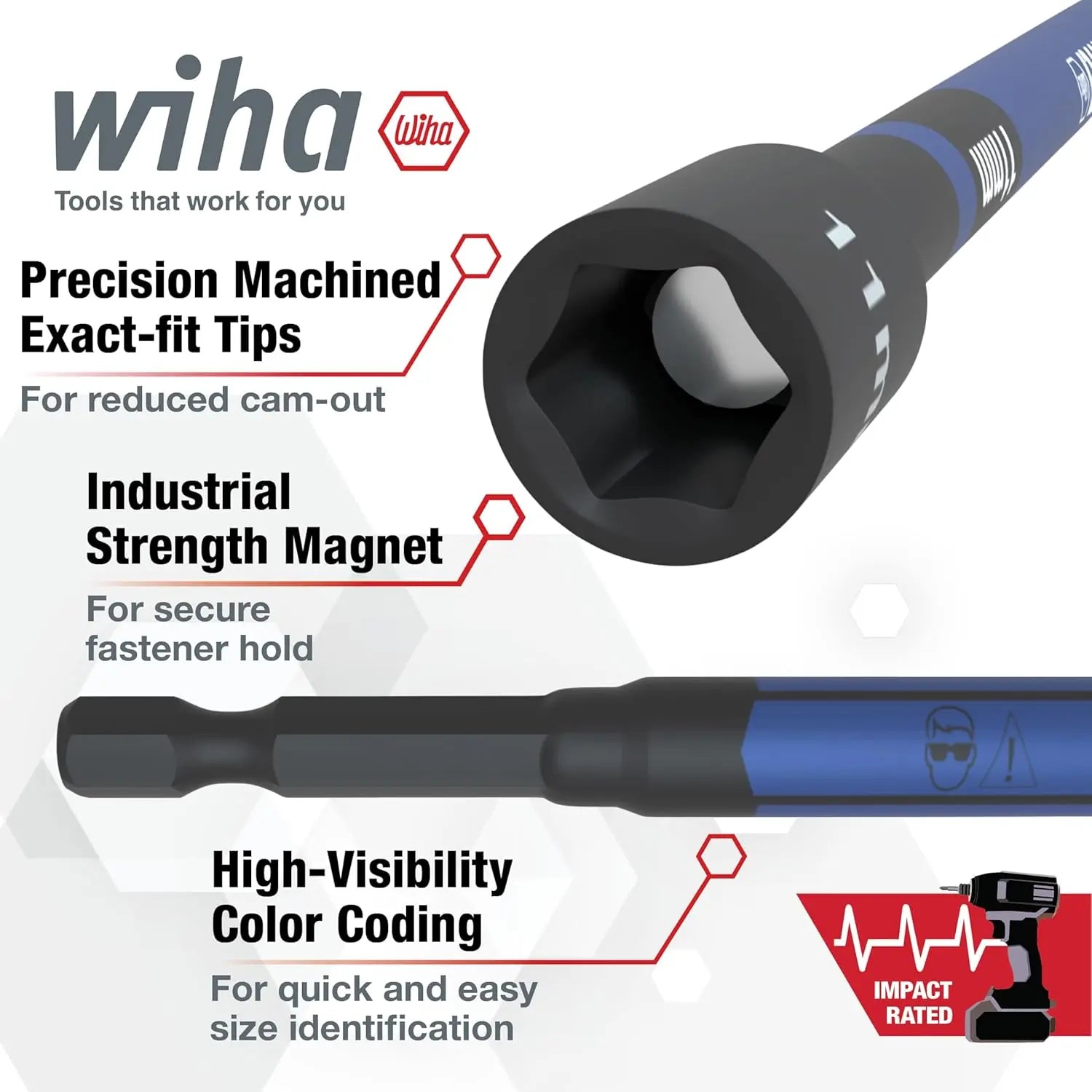 WIHA WIH-70487 - 6pc Metric Colour Coded Magnetic Nut Setter Set WIHA