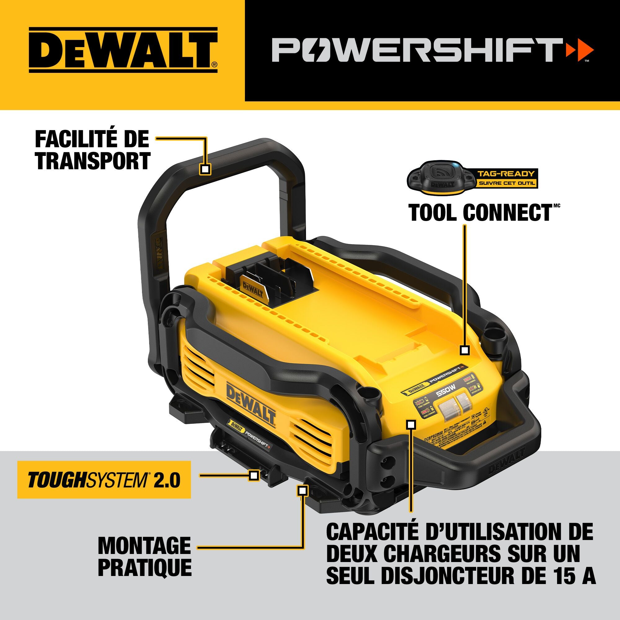 Chargeur DEWALT DCBPSC0550 - POWERSHIFT 550 W