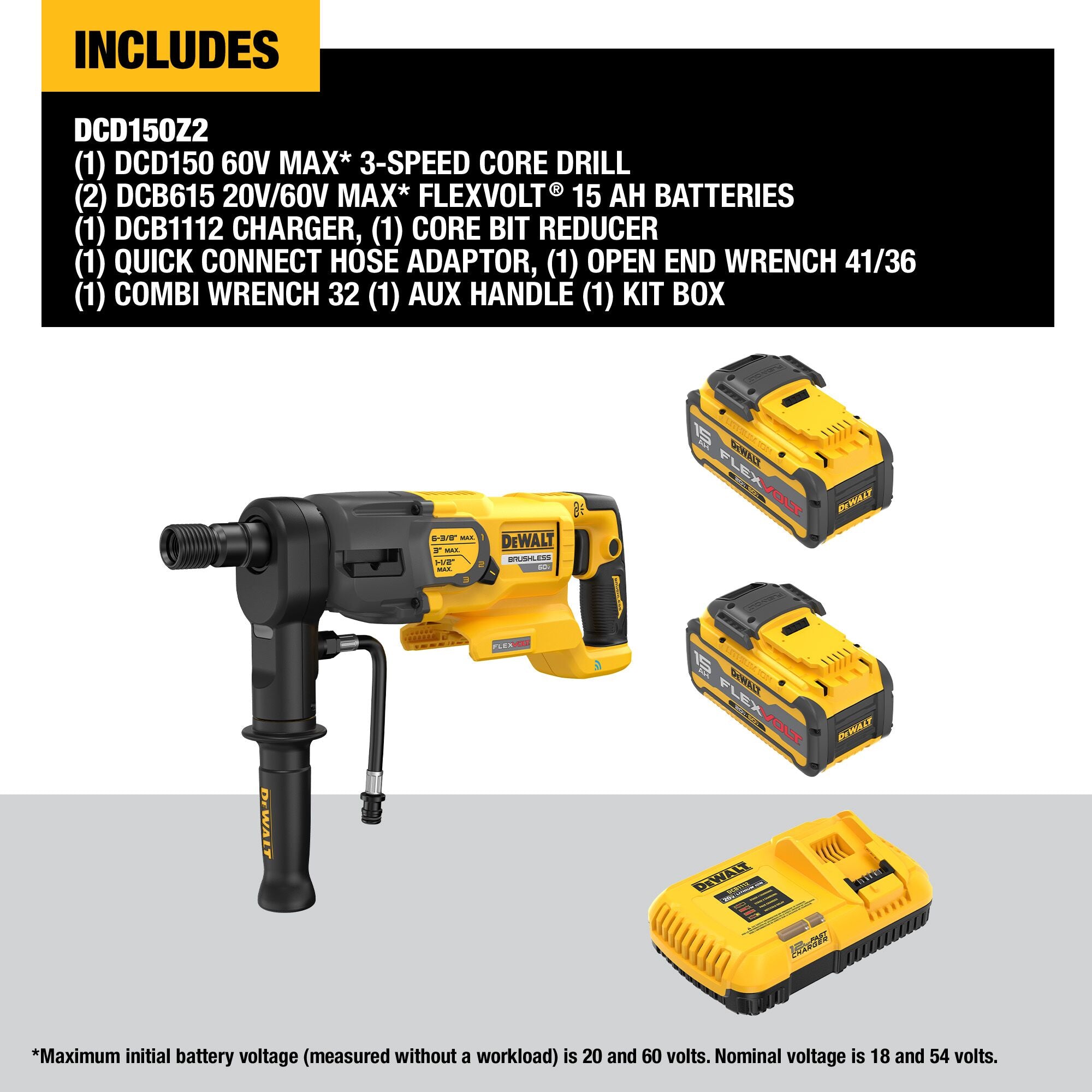 DEWALT DCD150Z2 - 60V MAX* 6-3/8 in. Core Drill Kit