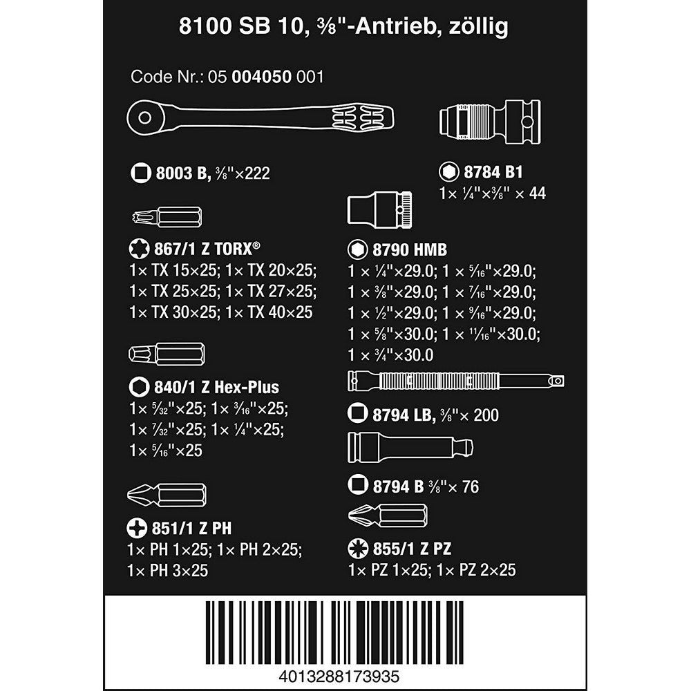 Wera  004048-   8100 SB 8 Zyklop Metal Ratchet Set with Switch Lever, 3/8" Drive - Wise Line Tools