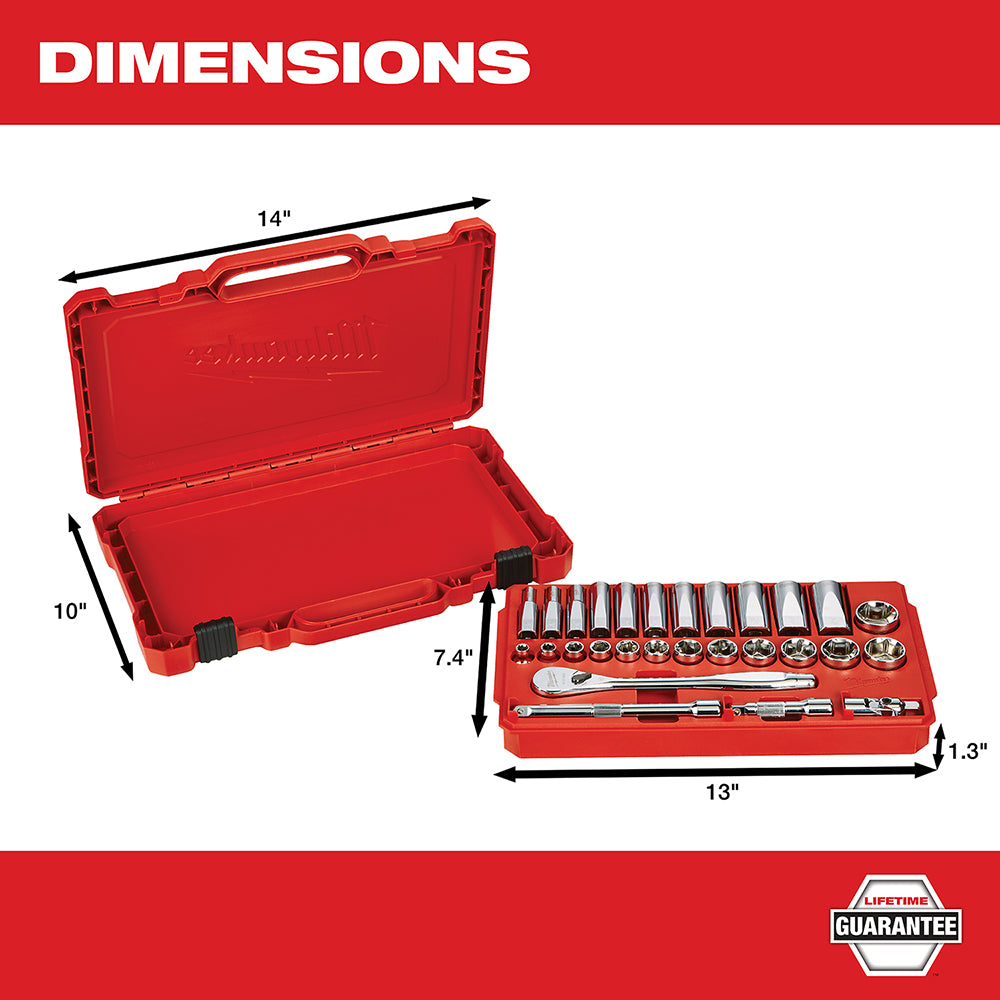 Milwaukee 48-22-9408 - 3/8 in. Drive 28 pc. Ratchet & Socket Set- SAE