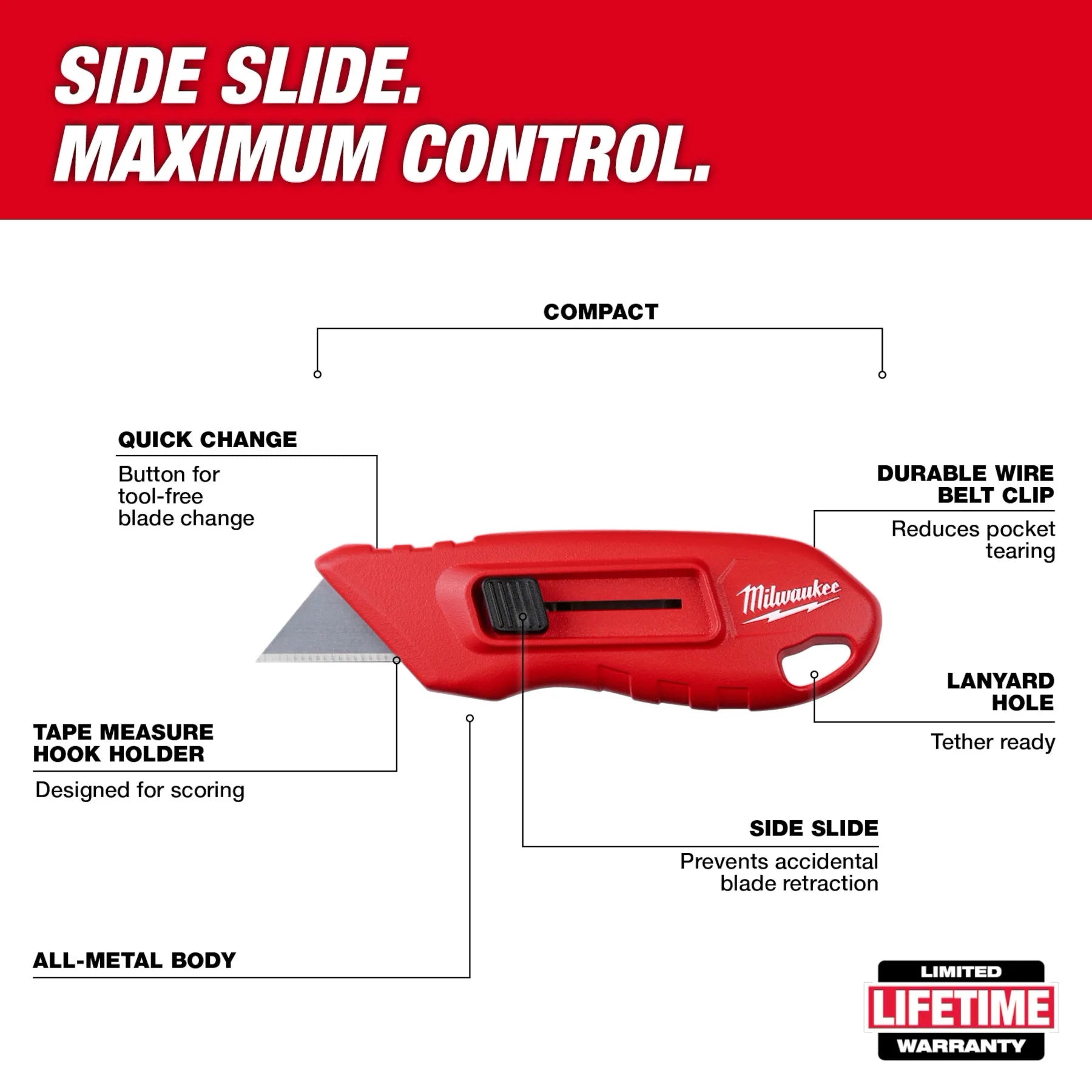 MILWAUKEE 48-22-1516 - Compact Side Slide Utility Knife