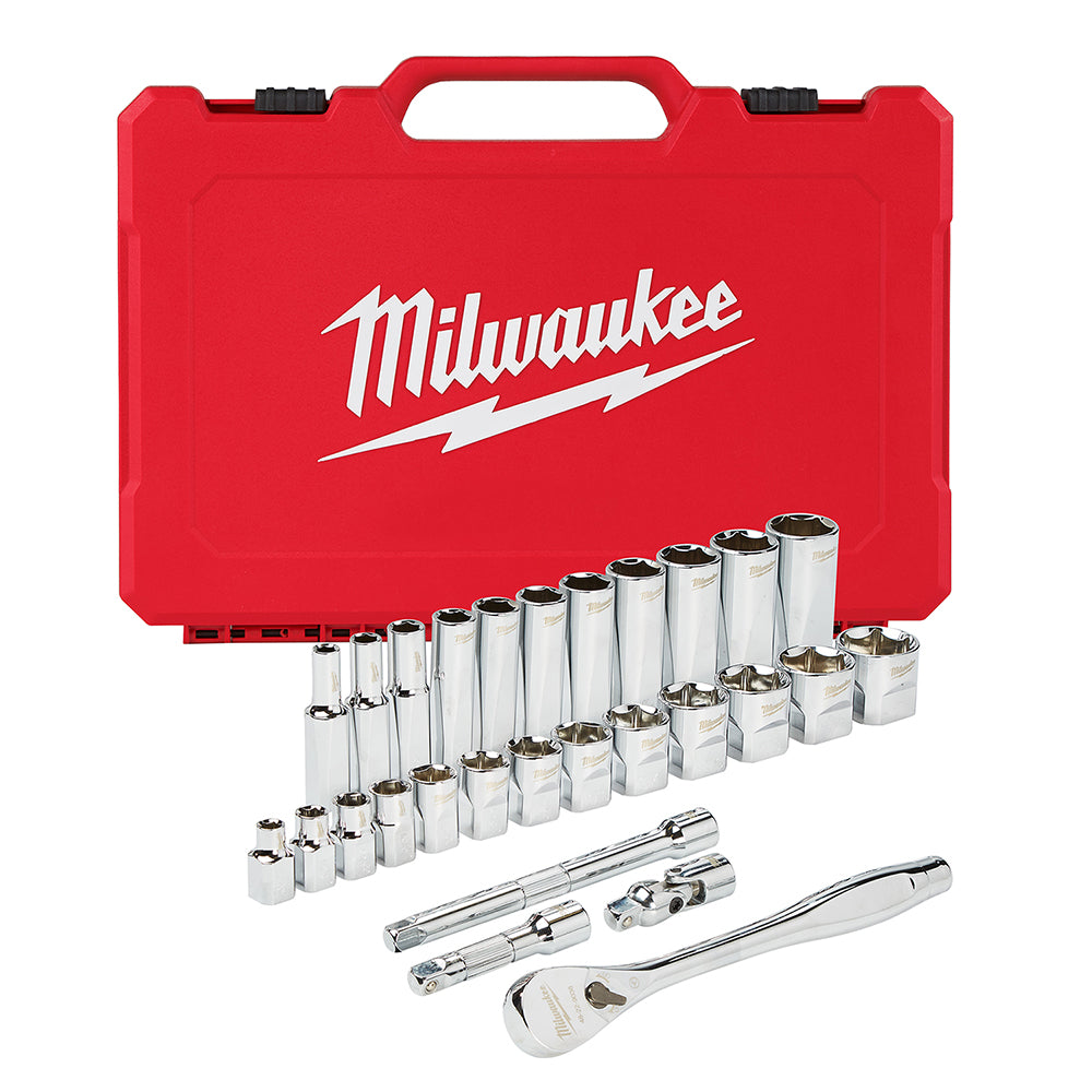 Milwaukee 48-22-9408 - 3/8 Zoll Antrieb, 28-teiliger Ratschen- und Steckschlüsselsatz - SAE