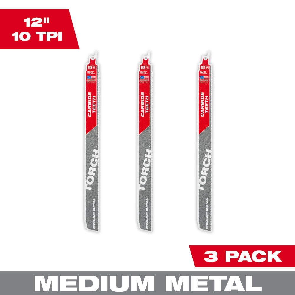 Milwaukee 48-00-5353 - 12" 10TPI The TORCH™ avec dents en carbure pour métaux moyens, paquet de 3