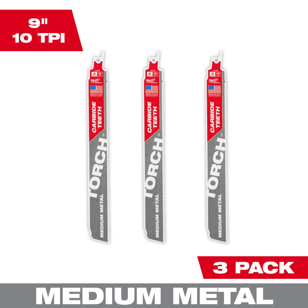 Milwaukee 48-00-5352 - 9" 10TPI The TORCH™ avec dents en carbure pour métaux moyens, paquet de 3