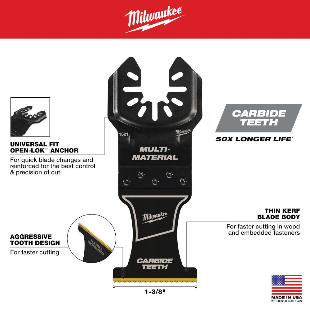 Milwaukee 49-25-1521 - OPEN-LOK™ 1-3/8" Carbide Teeth Multi-Material Multi-Tool Blade