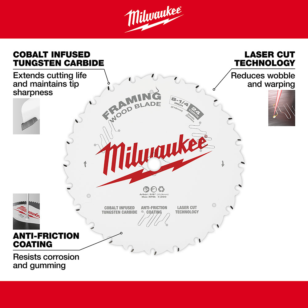 Milwaukee 48-40-0820 – 8-1/4 Zoll 24T Rahmen-Kreissägeblatt