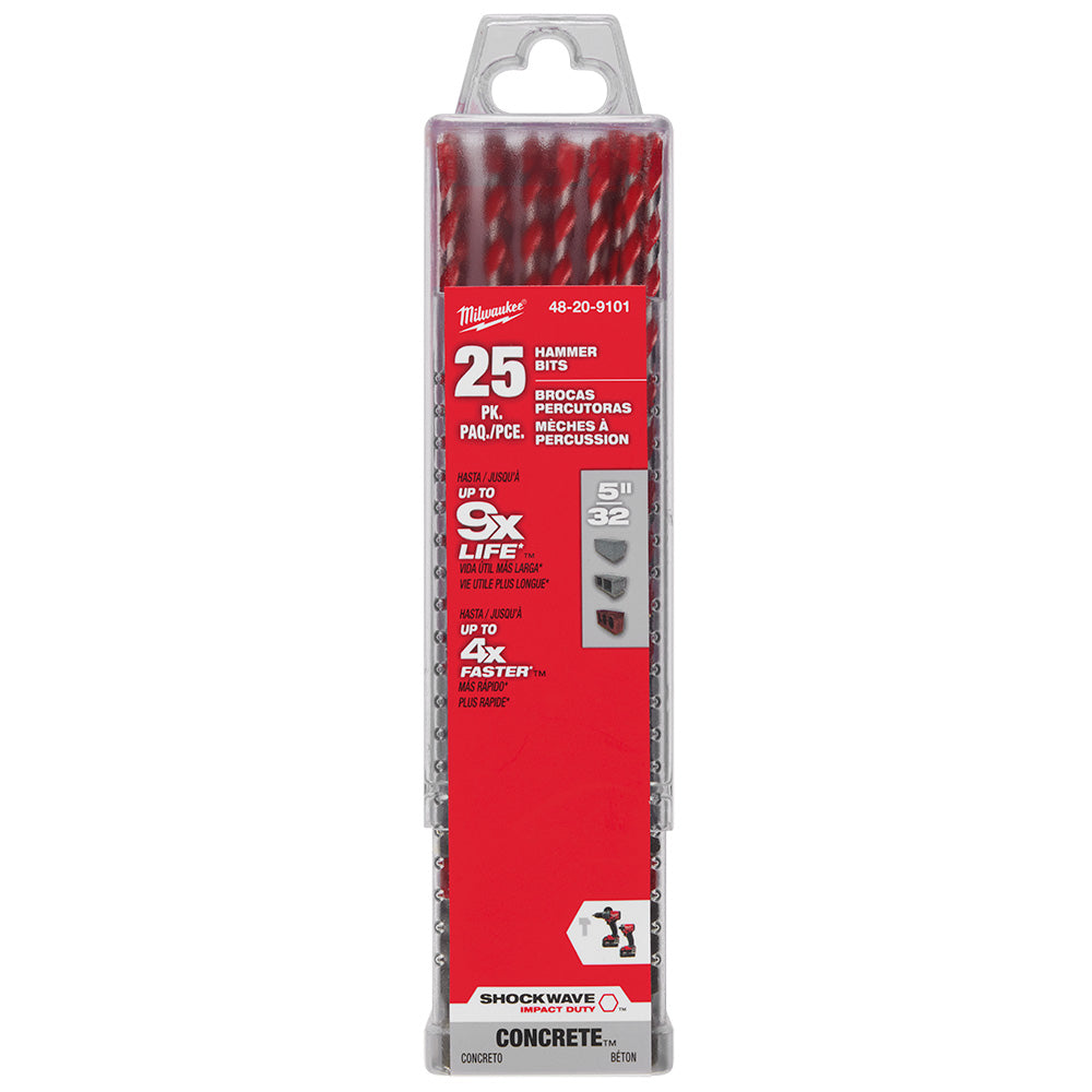 Milwaukee 48-20-9101 - Forets pour perceuse à percussion en carbure SHOCKWAVE Impact Duty™ 5/32" x 4" x 6" - Paquet de 25