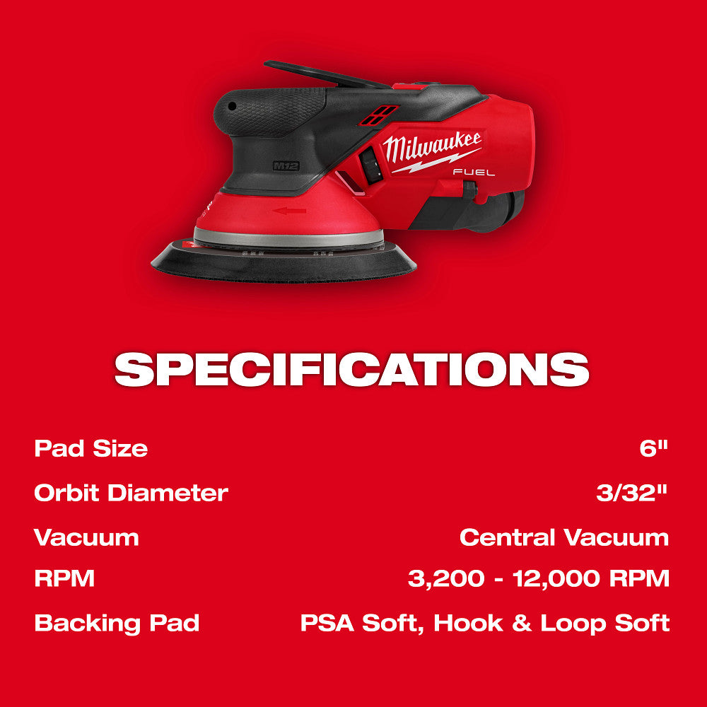 Milwaukee 2584-20 - Ponceuse orbitale aléatoire M12 FUEL™ 6" (3/32")